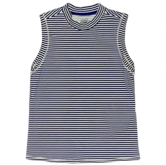 ATHLETA GIRL Overlap Rash Guard Swim Top Navy Striped Sleeveless Size Large (12) - Picture 6 of 13